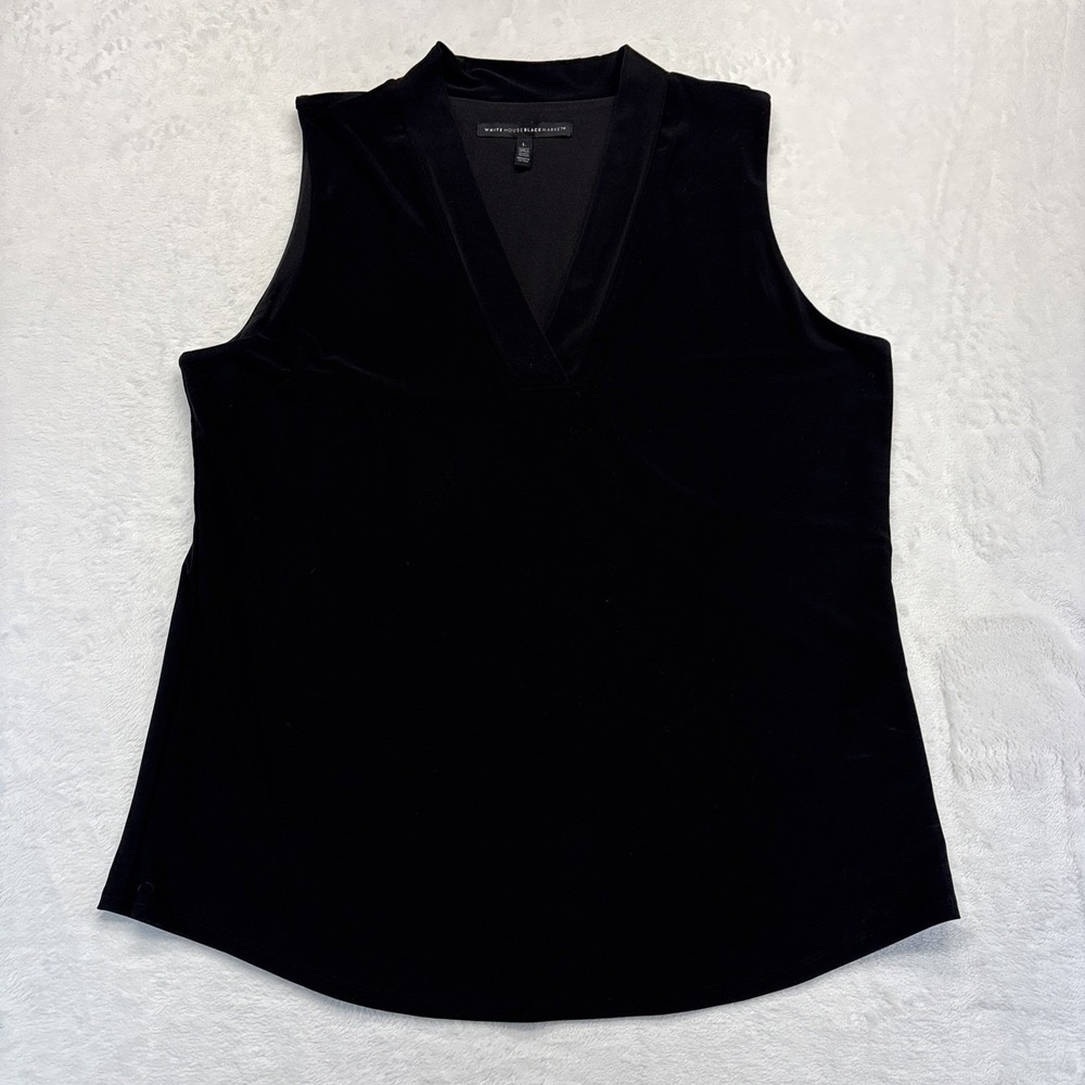 White House Black Market Tank Shell Womens Large Black V-Neck Sleeveless
